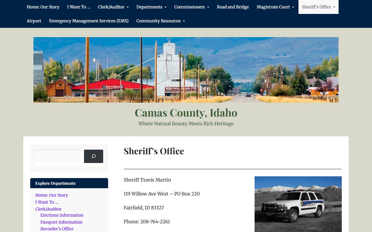 Camas County Sheriff's Office inmate population contact page