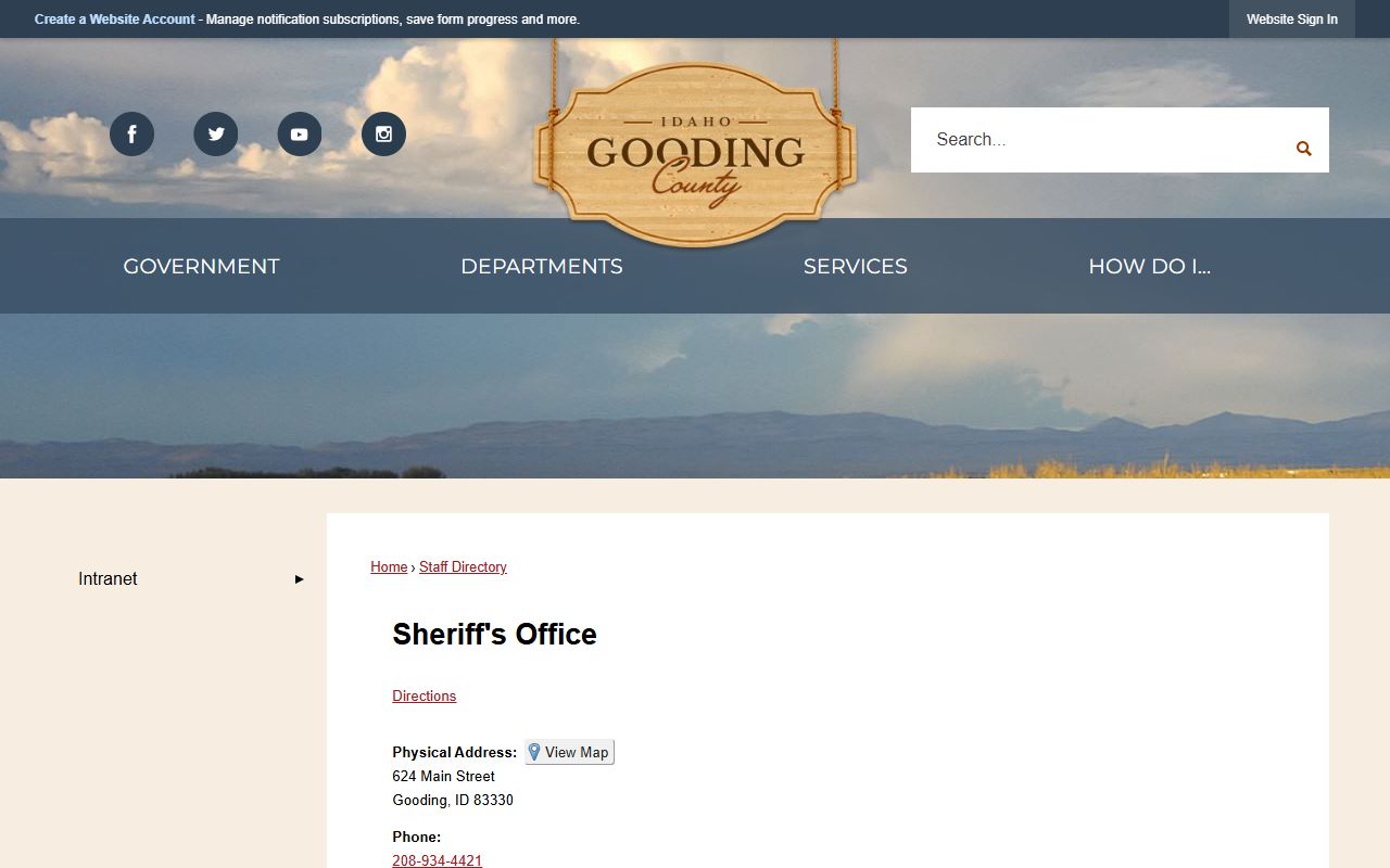 Gooding County Sheriff's Office directory with jail administrator and sheriff contacts
